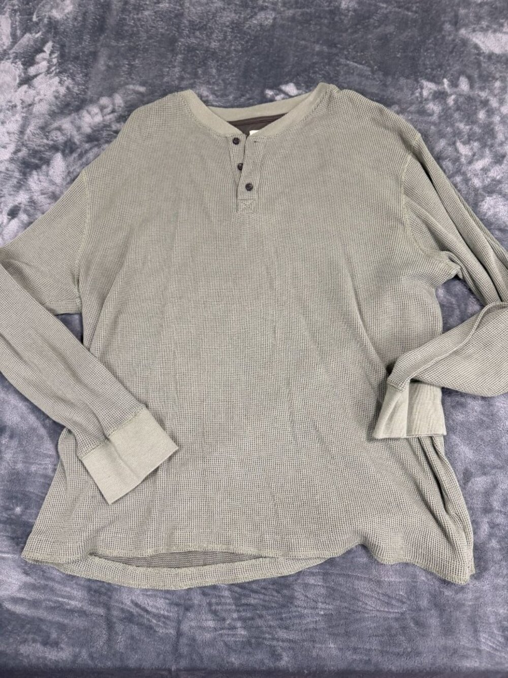 Wrangler Authentics Mens Green Waffle Knit Long Sleeve Henley Shirt XL